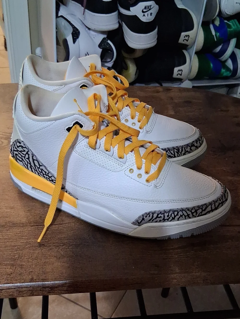 Jordan Men’s White Sneakers with Yellow Accents and Elephant Print